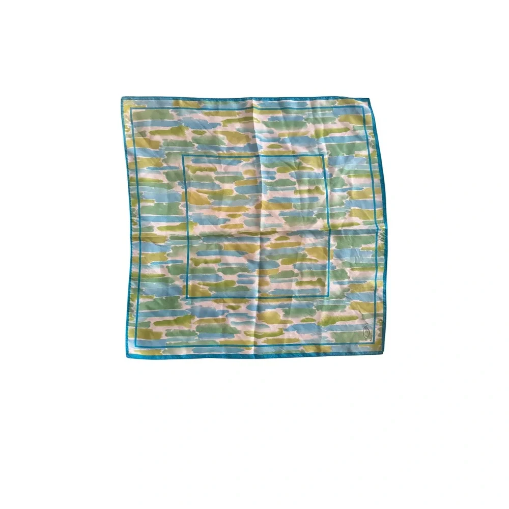 Oscar by Oscar de la Renta Vtg Silk 80's Scarf Blue Green‎ Watercolor Square 21